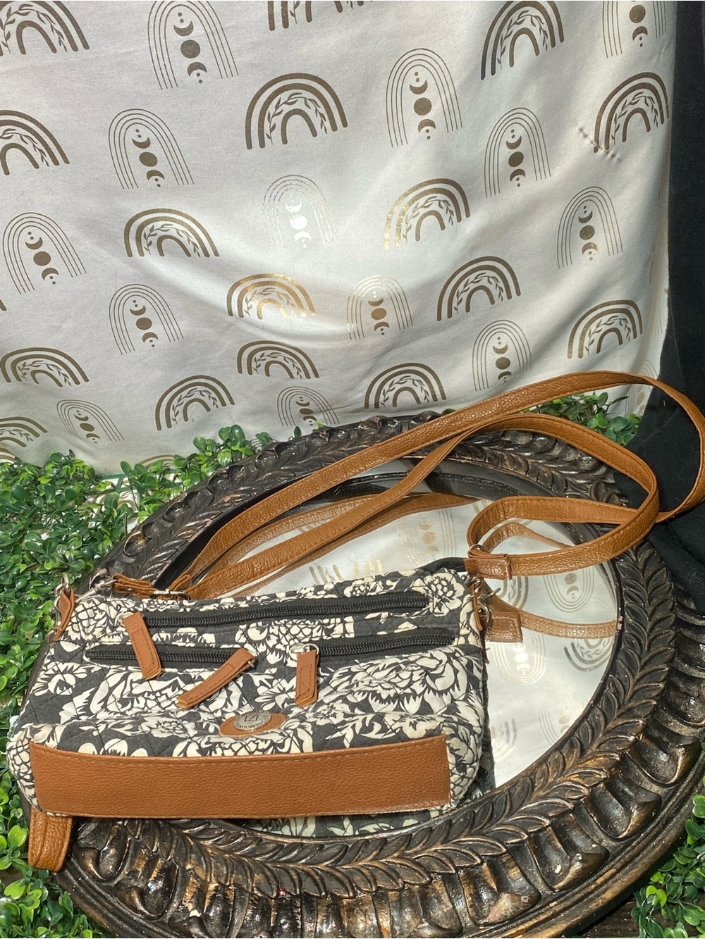 Black and Brown Floral Crossbody Bag